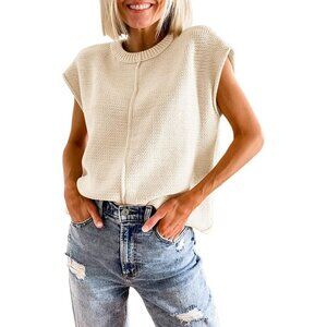 Womens Summer Cap Sleeve Tops Casual Crew Neck Loose Fit Knit Lightweight